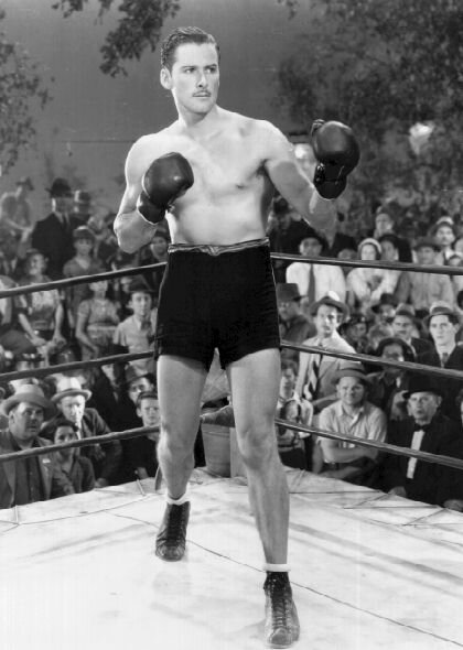 Errol Flynn ready to deliver a right hook